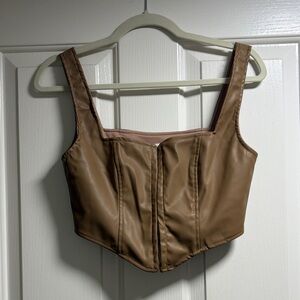 Princess Polly Tan Faux Leather Crop Top